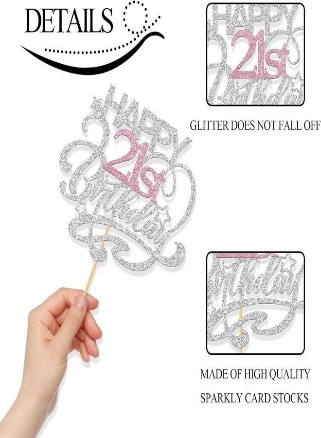 Confetti! Happy Birthday Cake Topper | Cheers to Another Year | Children's Birthday Party Decor Supplies | Silver & Pink Glitter (21st Birthday) - Image 3